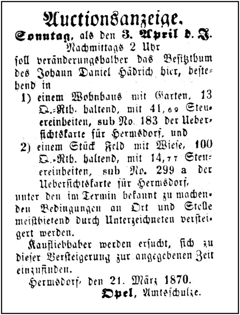 1870-04-03 Hdf Versteigerung Haedrich